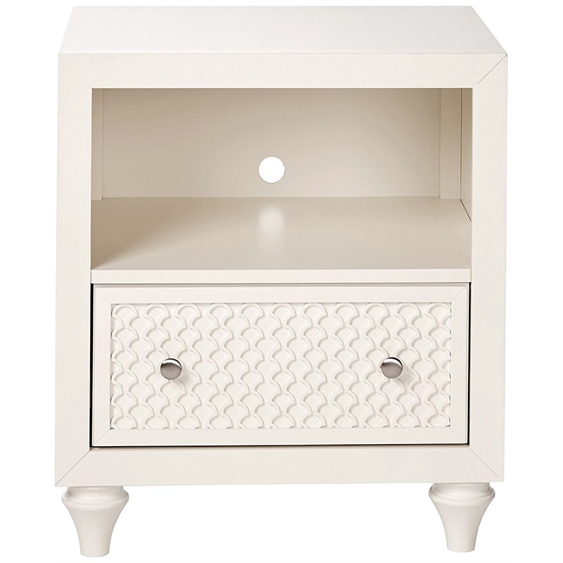 Pemberly Row Contemporary 1-Drawer Nightstand in Creamy White