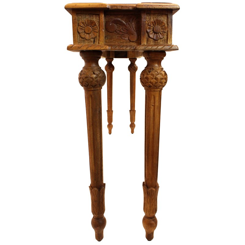Pemberly Row Solid Wood Hand-Carved Console Table in Natural