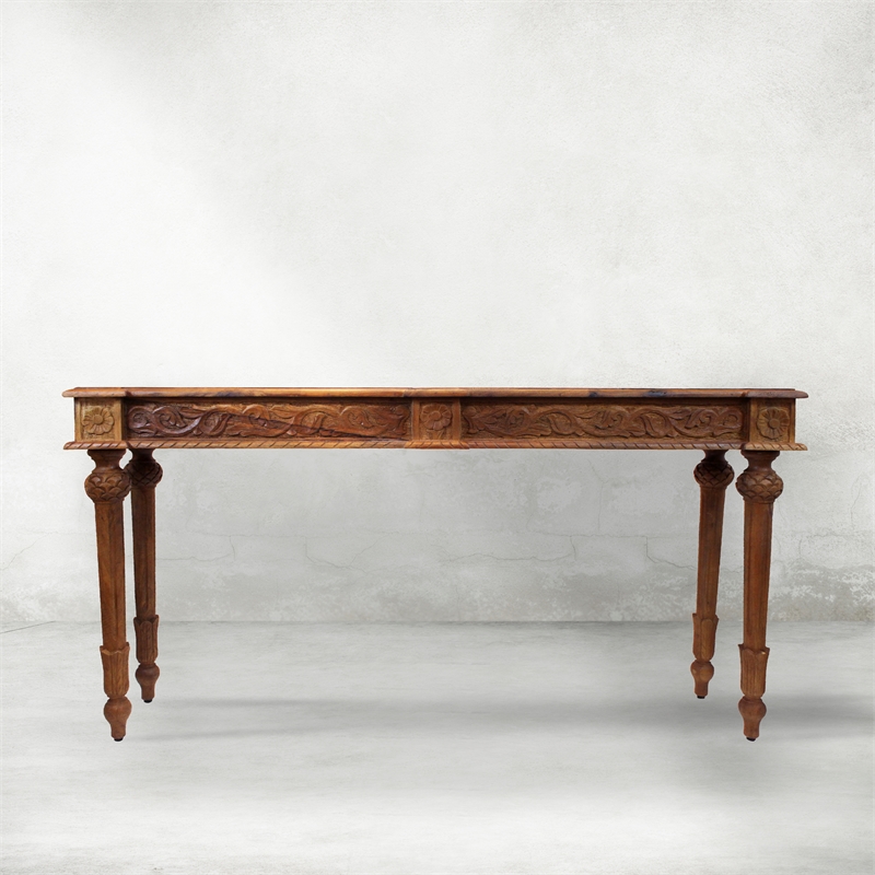 Pemberly Row Solid Wood Hand-Carved Console Table in Natural