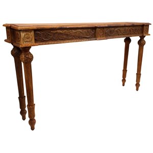 Pemberly Row Solid Wood Hand-Carved Console Table in Natural