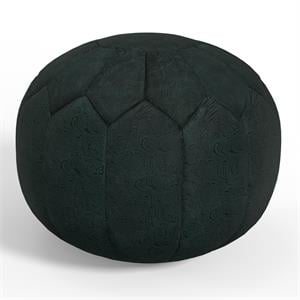 Pemberly Row Boho Round Pouf in Teal Patterened Genuine Leather