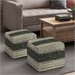 Pemberly Row Contemporary Square Pouf in Green and Natural Handloom Woven
