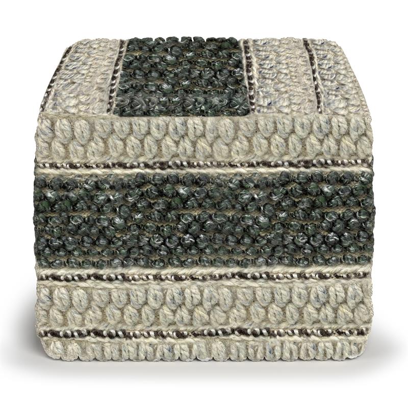 Pemberly Row Contemporary Square Pouf in Green and Natural Handloom Woven