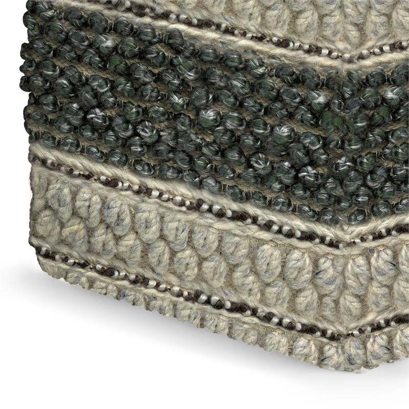 Pemberly Row Contemporary Square Pouf in Green and Natural Handloom Woven