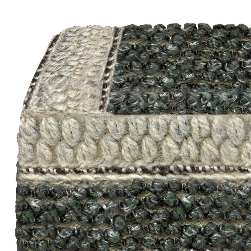 Pemberly Row Contemporary Square Pouf in Green and Natural Handloom Woven
