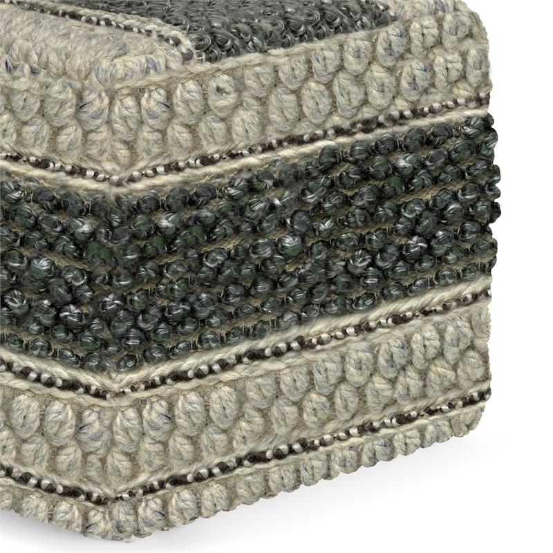 Pemberly Row Contemporary Square Pouf in Green and Natural Handloom Woven