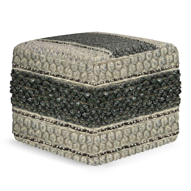 Pemberly Row Contemporary Square Pouf in Green and Natural Handloom Woven