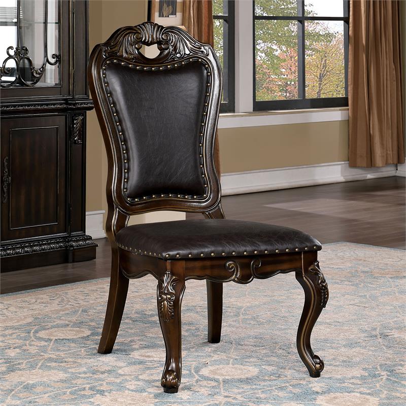 Pemberly Row Solid Wood Padded Side Chair in Walnut (Set of 2)