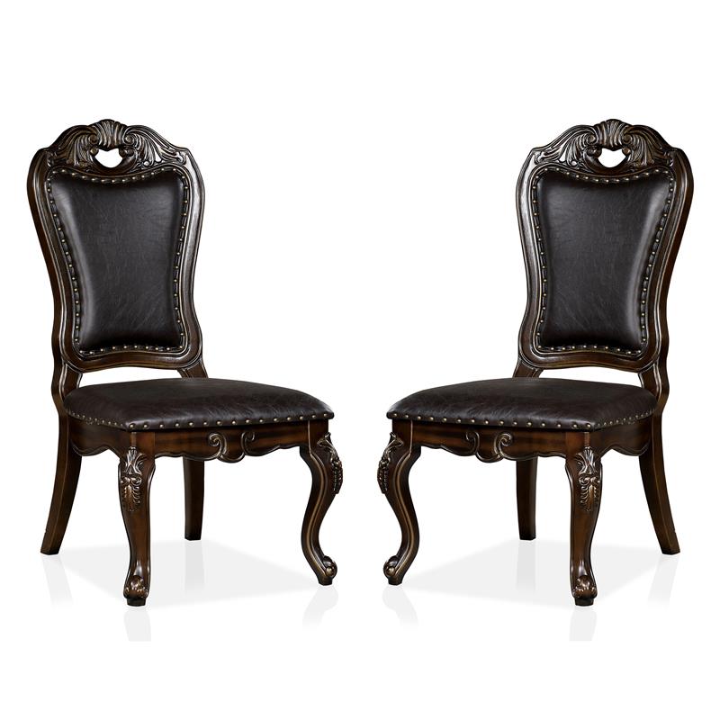 Pemberly Row Solid Wood Padded Side Chair in Walnut (Set of 2)