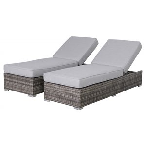 Pemberly Row Contemporary Wicker/Rattan Chaise with Cushions in Gray