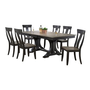 Pemberly Row Contemporary 7-Pc Panel Wood Dining Set in Gray/Black Stone