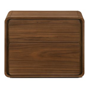 Pemberly Row Modern Veneer and Rubberwood Bedroom Nightstand in Walnut
