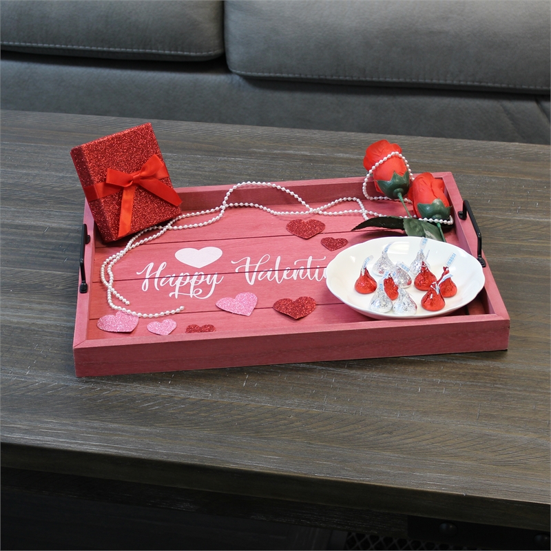 Pemberly Row Wood Serving Tray with Handles 15.50in x 12in-Happy Valentine's Day