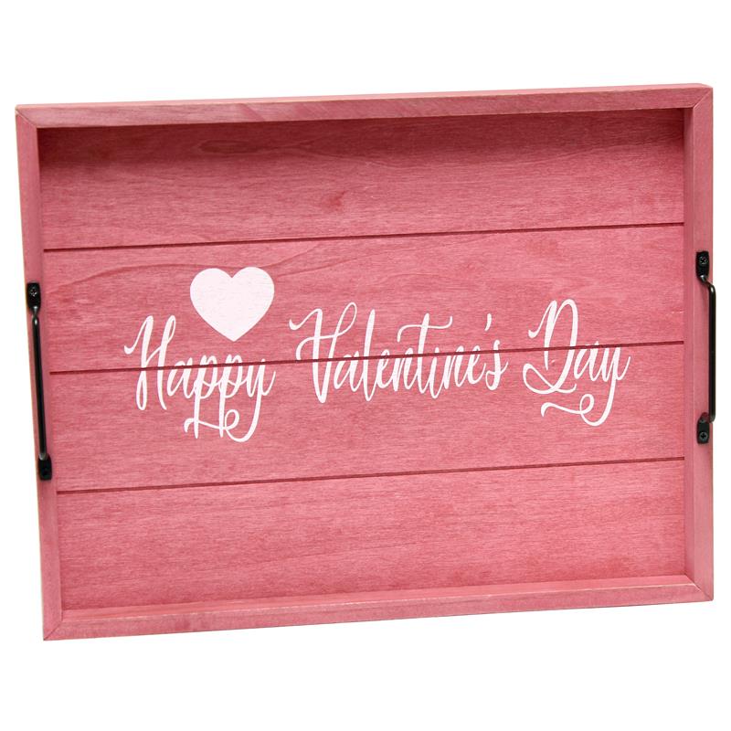 Pemberly Row Wood Serving Tray with Handles 15.50in x 12in-Happy Valentine's Day