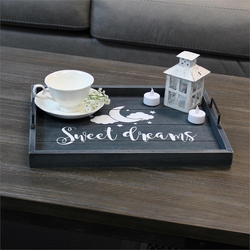 Pemberly Row Wood Serving Tray with Handles 15.50in x 12in-Sweet Dreams