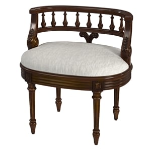Pemberly Row Contemporary Antique Cherry Upholstered Vanity Seat
