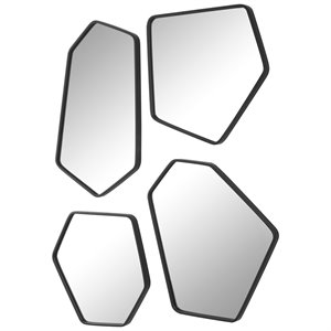 Pemberly Row Contemporary Iron MDF and Glass Mirror in Black (Set of 4)