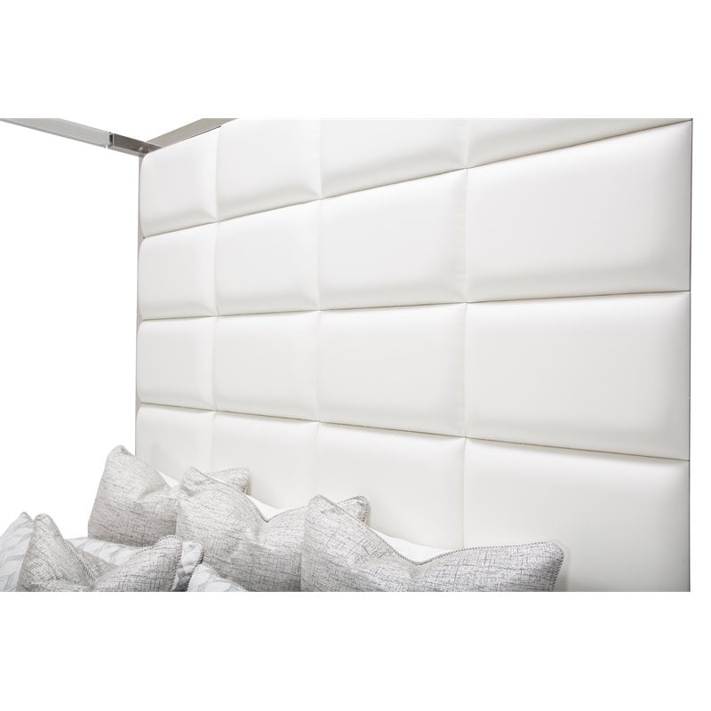 Pemberly Row Contemporary Engineered Wood Cal. King Canopy Bed in Off White
