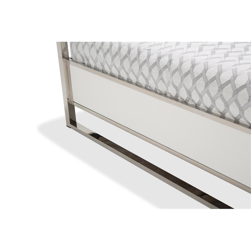Pemberly Row Contemporary Engineered Wood Cal. King Canopy Bed in Off White