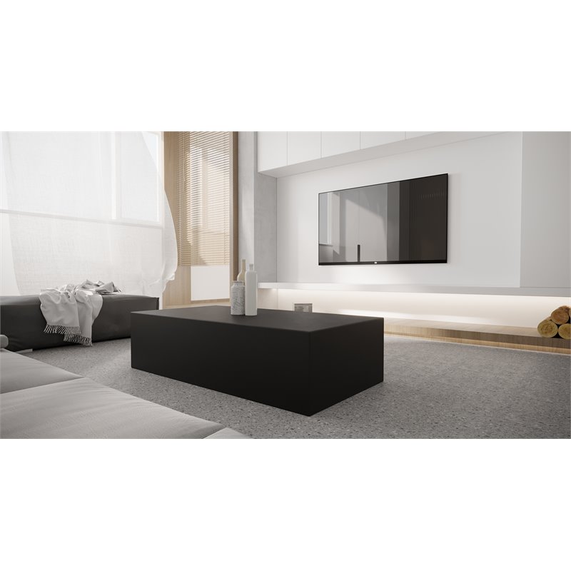 Pemberly Row Contemporary Rectangular Modern Metal Coffee Table in Black