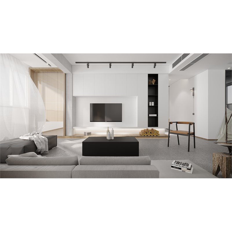 Pemberly Row Contemporary Rectangular Modern Metal Coffee Table in Black