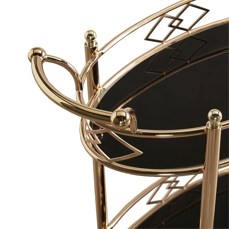 Pemberly Row Contemporary Metal & Glass Bar Cart Rose Gold/Black