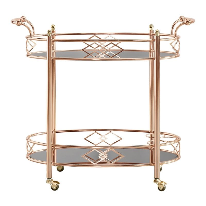Pemberly Row Contemporary Metal & Glass Bar Cart Rose Gold/Black