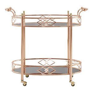 Pemberly Row Contemporary Metal & Glass Bar Cart Rose Gold/Black