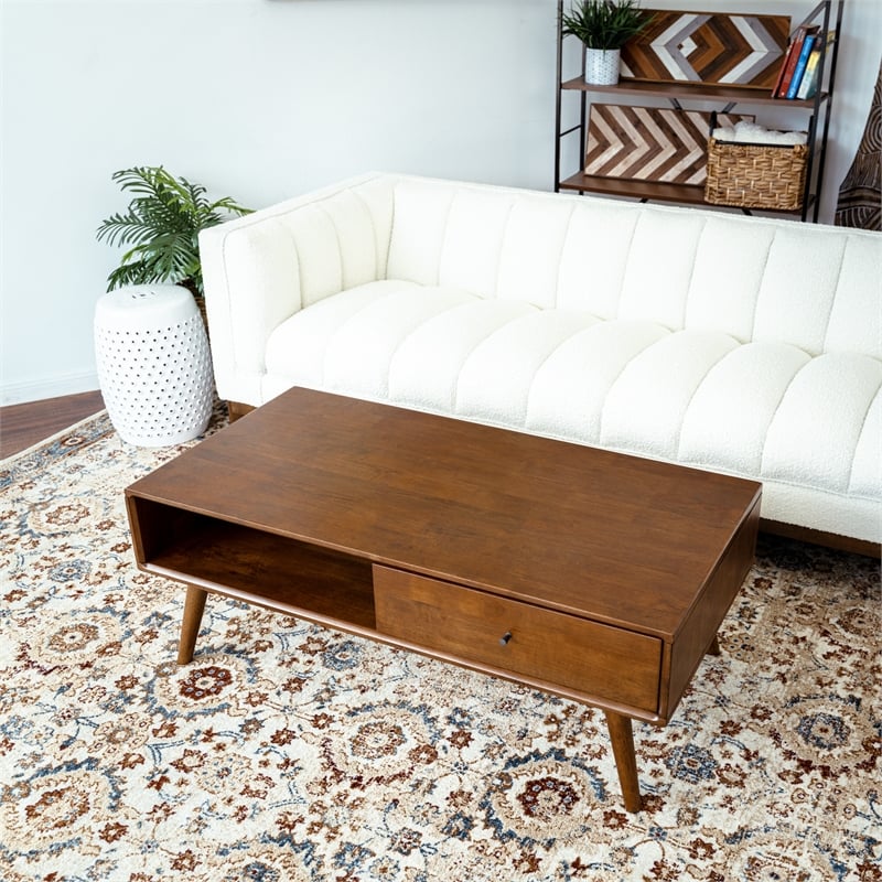 Pemberly Row Mid-Century Rectangular Solid Wood Coffee Table in Walnut
