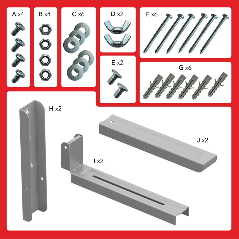 Pemberly Row Steel Universal Wall-Mounted Microwave Brackets - Silver (Set of 2)