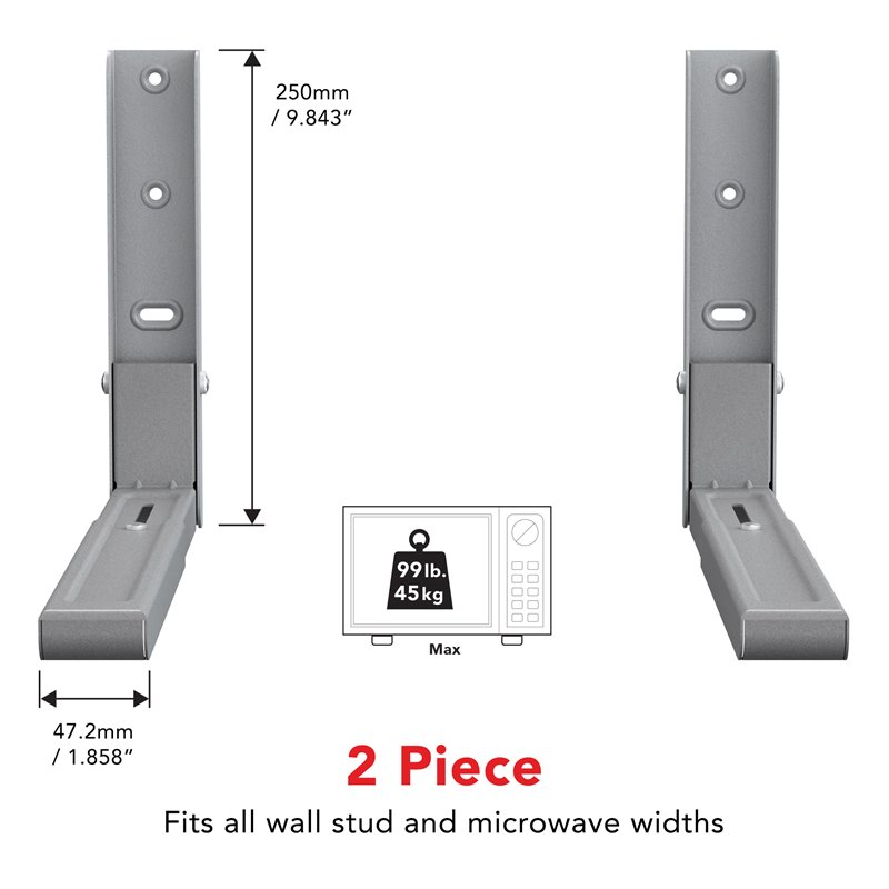 Pemberly Row Steel Universal Wall-Mounted Microwave Brackets - Silver (Set of 2)