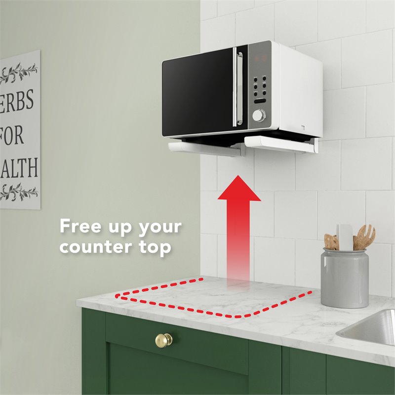 Pemberly Row Steel Universal Wall-Mounted Microwave Brackets in White (Set of 2)