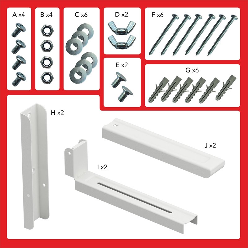 Pemberly Row Steel Universal Wall-Mounted Microwave Brackets in White (Set of 2)