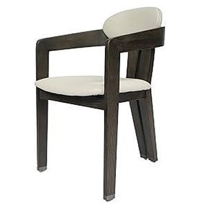 Pemberly Row 18.5&quot Solid Wood & Leather Upholstered Dining Arm Chair in Beige