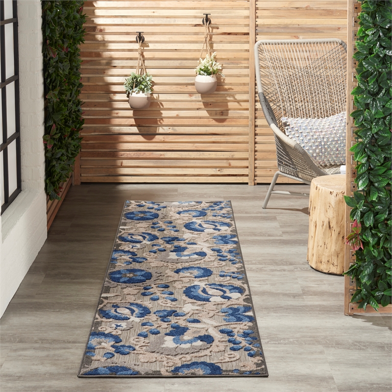 Pemberly Row 2' x 6' Natural/Blue Outdoor Indoor/Outdoor Rug