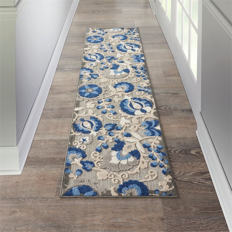 Pemberly Row 2' x 6' Natural/Blue Outdoor Indoor/Outdoor Rug