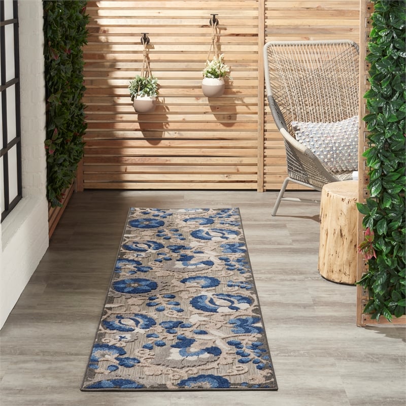 Pemberly Row 2' x 6' Natural/Blue Outdoor Indoor/Outdoor Rug