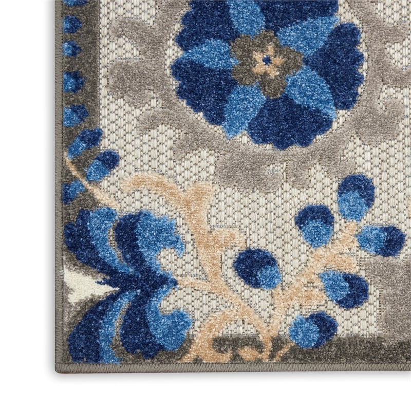 Pemberly Row 2' x 6' Natural/Blue Outdoor Indoor/Outdoor Rug