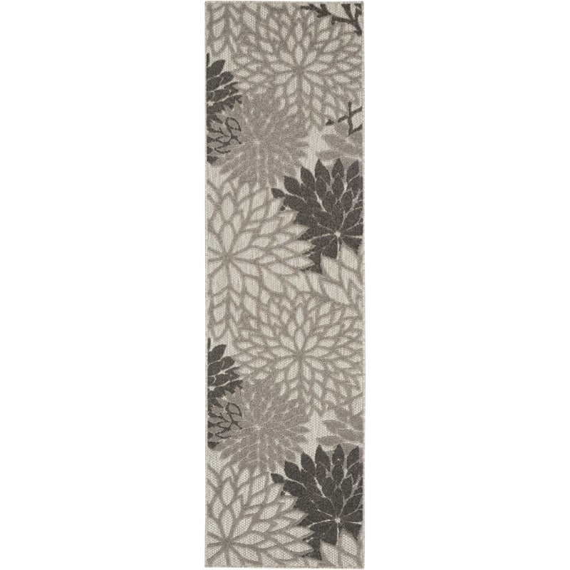 Pemberly Row Contemporary 2' x 6' Silver Grey Outdoor Indoor/Outdoor Rug
