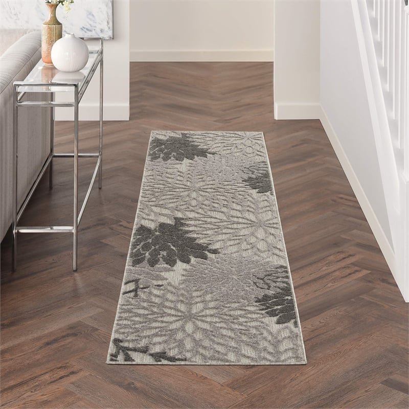 Pemberly Row Contemporary 2' x 6' Silver Grey Outdoor Indoor/Outdoor Rug