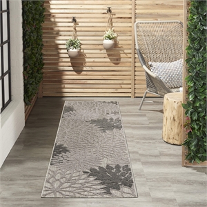 Pemberly Row Contemporary 2' x 6' Silver Grey Outdoor Indoor/Outdoor Rug