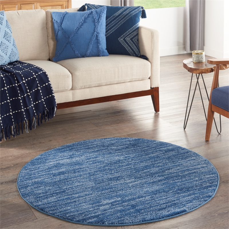 Pemberly Row 4' x Round Navy Blue Fabric Outdoor Area Rug (4' Round)