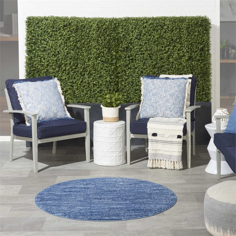 Pemberly Row 4' x Round Navy Blue Fabric Outdoor Area Rug (4' Round)