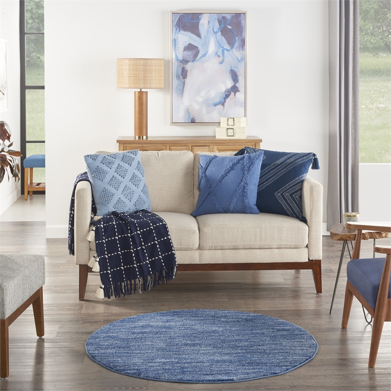 Pemberly Row 4' x Round Navy Blue Fabric Outdoor Area Rug (4' Round)