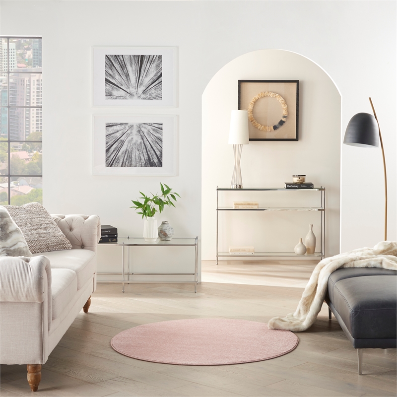 Pemberly Row 4' x Round Pink Fabric Outdoor Area Rug (4' Round)