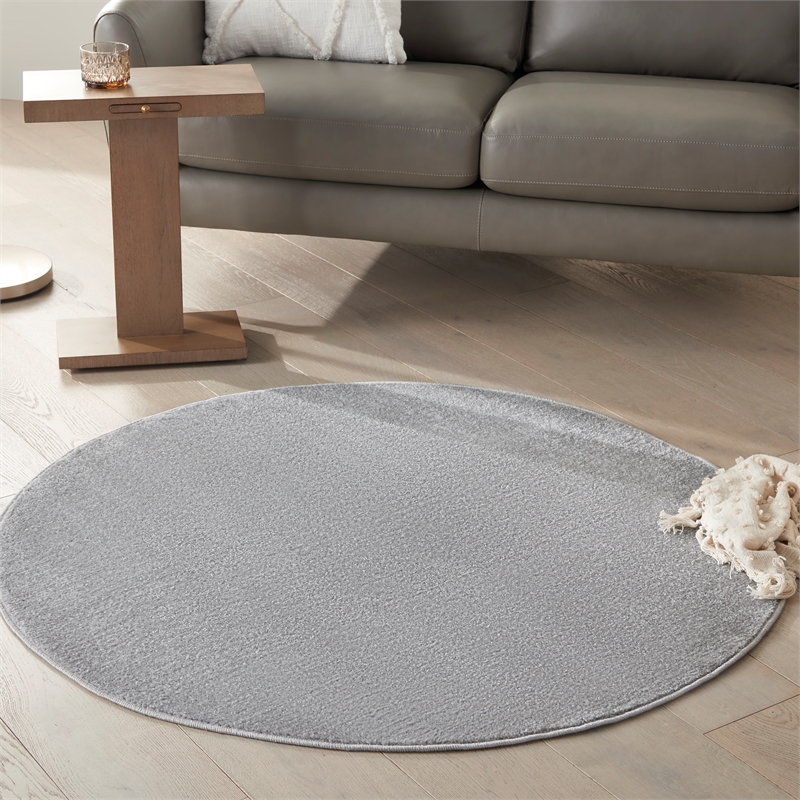 Pemberly Row 4' x Round Silver Gray Fabric Outdoor Area Rug (4' Round)