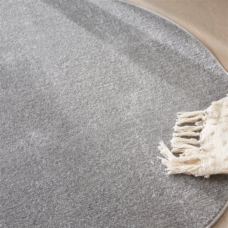 Pemberly Row 4' x Round Silver Gray Fabric Outdoor Area Rug (4' Round)