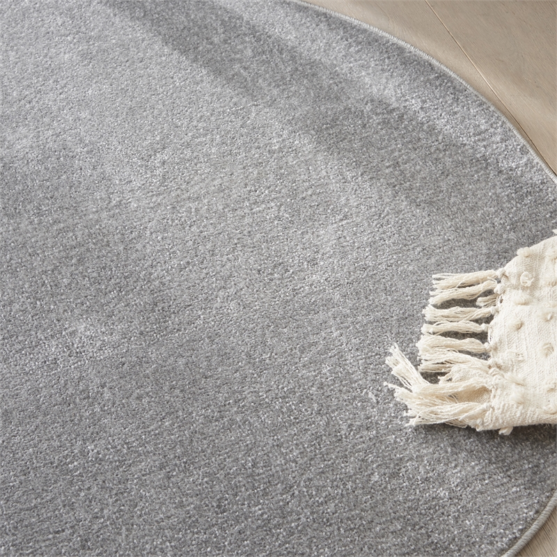 Pemberly Row 4' x Round Silver Gray Fabric Outdoor Area Rug (4' Round)