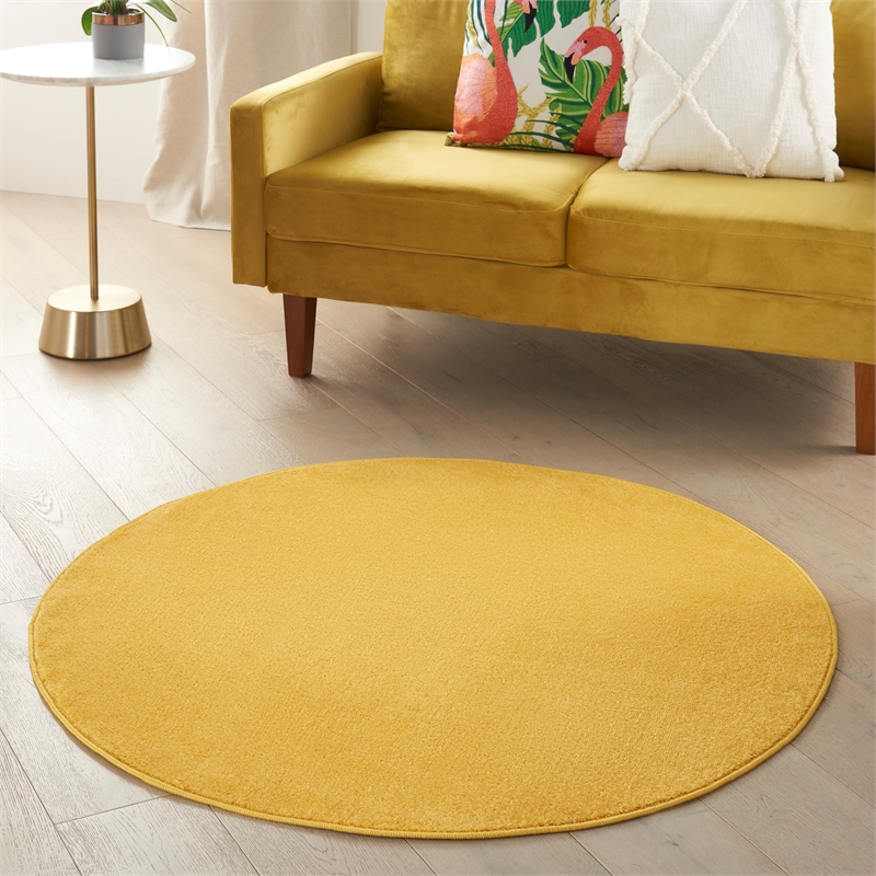 Pemberly Row 4' x Round Yellow Fabric Outdoor Area Rug (4' Round)