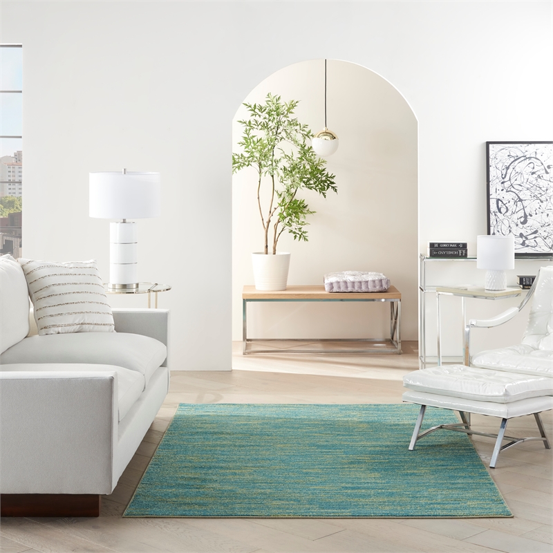 Pemberly Row 5' x 7' Blue Green Fabric Outdoor Area Rug (5' x 7')